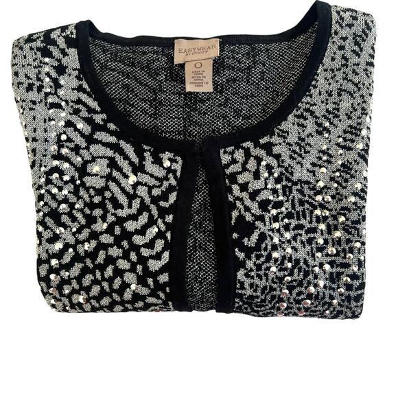 Chico’s EasyWear Metallic Black Open Front Cardigan Sweater 0 (US 4-6) - Picture 9 of 11